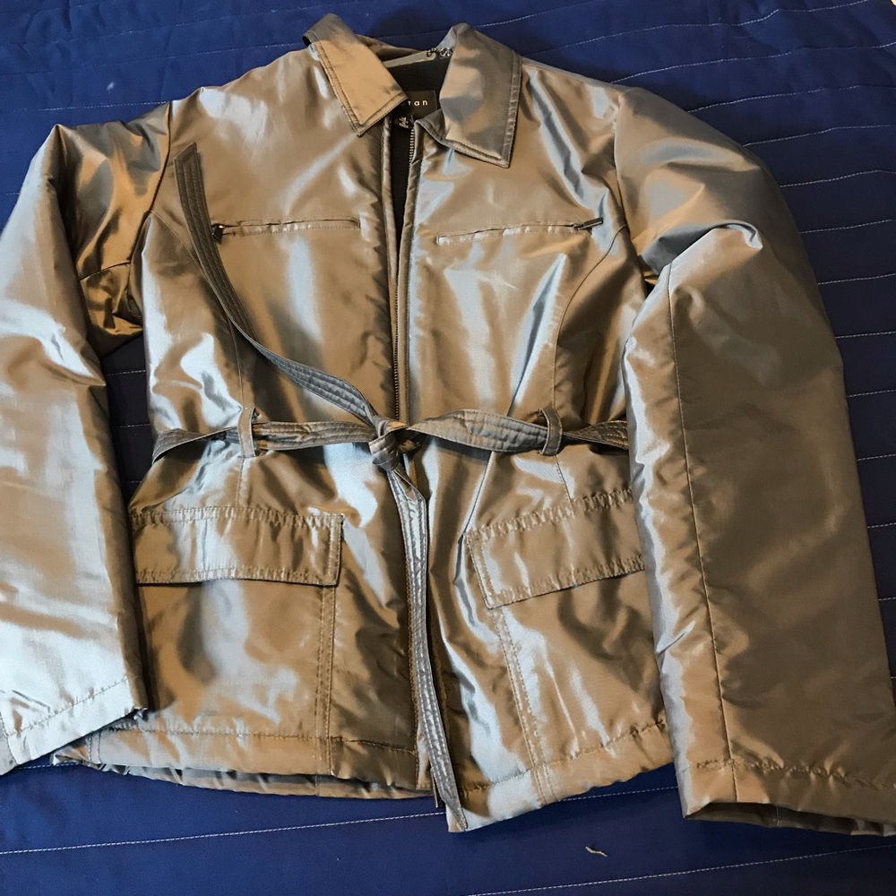 Gun metal grey jacket with waist tie belt